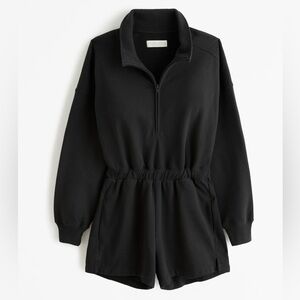 Abercrombie & Fitch Black Women's Fleece Half-Zip Romper Jumper